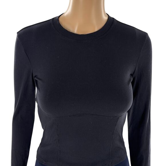 Vuori Black Ribbed Long Sleeve Pose Corset Crop Top - Picture 4 of 10